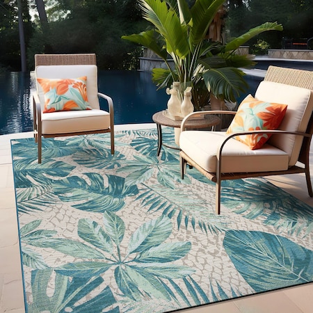 World Rug Gallery Contemporary Tropical Floral Indoor/Outdoor Area Rug 7'10''x10'6'' Blue 433BLUE8X10